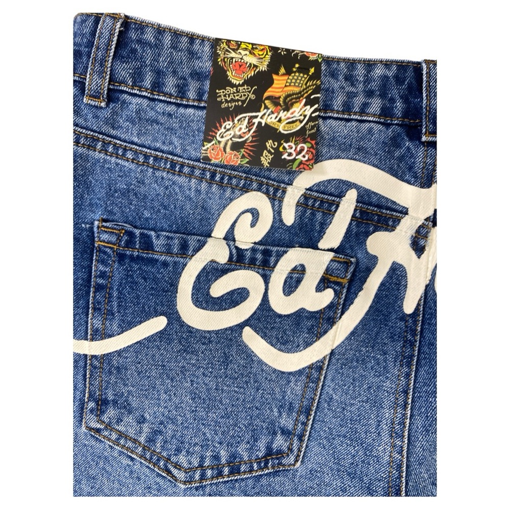 Ed Hardy Flame Skull Denim Shorts Size 32 NWT - Picture 6 of 6